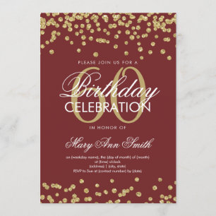 Gold Burgundy 60th Birthday Party Glitter Confetti Kaart