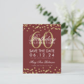 Gold Burgundy 60th Birthday Save Date Confetti Save The Date (Staand voorkant)