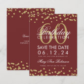 Gold Burgundy 60th Birthday Save Date Confetti Save The Date (Voorkant / Achterkant)