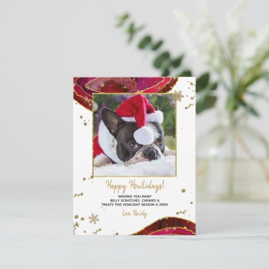 Gold Burgundy Agate Family of Pet Photo met Kerstm Feestdagenkaart (Staand voorkant)