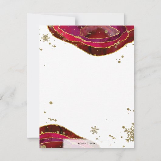 Gold Burgundy Agate Family of Pet Photo met Kerstm Feestdagenkaart (Achterkant)