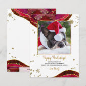 Gold Burgundy Agate Family of Pet Photo met Kerstm Feestdagenkaart (Voorkant / Achterkant)