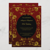 Gold Burgundy Black 40th Birthday Party Kaart (Voorkant / Achterkant)