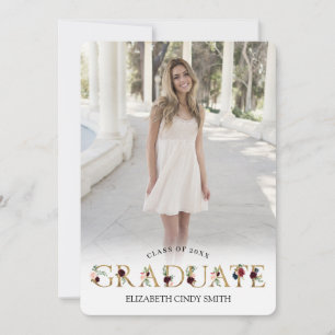 Gold Burgundy Blush Floral Letter Afstuderen Foto Kaart