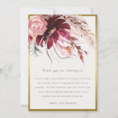 Gold Burgundy Blush Pampas Grass Wedding Bedankkaart (Voorkant)