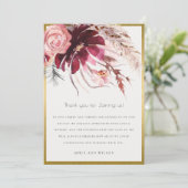 Gold Burgundy Blush Pampas Grass Wedding Bedankkaart (Staand voorkant)