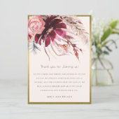Gold Burgundy Blush Pampas Grass Wedding Bedankkaart (Staand voorkant)