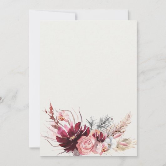 Gold Burgundy Blush Pampas Grass Wedding Bedankkaart (Achterkant)