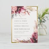 Gold Burgundy Blush Pampas Grass Wedding Kaart (Staand voorkant)