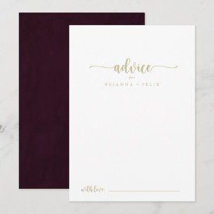 Gold Burgundy Calligraphy Wedding Advice Kaart