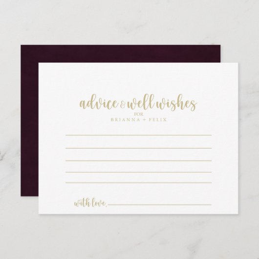 Gold Burgundy Calligraphy Wedding Advice Kaart (Voorkant / Achterkant)