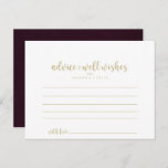 Gold Burgundy Calligraphy Wedding Advice Kaart<br><div class="desc">Deze gouden kalligrafie bruiloft advies kaart is perfect voor een rustieke bruiloft. Het eenvoudige en elegante ontwerp heeft een gouden klassieke en fancy scripttypografie in een witte en kastanjebruine achtergrond. Deze kaarten zijn ideaal voor een bruiloft, vrijgezellenfeest, baby shower, afstudeerfeest & meer. Personaliseer de kaarten met de namen van de...</div>