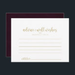 Gold Burgundy Calligraphy Wedding Advice Kaart<br><div class="desc">Deze gouden kalligrafie bruiloft advies kaart is perfect voor een rustieke bruiloft. Het eenvoudige en elegante ontwerp heeft een gouden klassieke en fancy scripttypografie in een witte en kastanjebruine achtergrond. Deze kaarten zijn ideaal voor een bruiloft, vrijgezellenfeest, baby shower, afstudeerfeest & meer. Personaliseer de kaarten met de namen van de...</div>