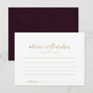 Gold Burgundy Calligraphy Wedding Advice Kaart