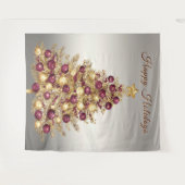 Gold Burgundy Christmas Tree Holiday Backdrop Wandkleed (Voorkant (horizontaal))