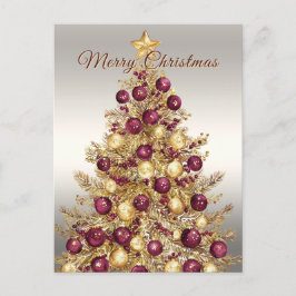 Gold Burgundy Christmas Tree Holiday Briefkaart
