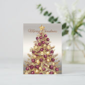 Gold Burgundy Christmas Tree Holiday Briefkaart (Staand voorkant)