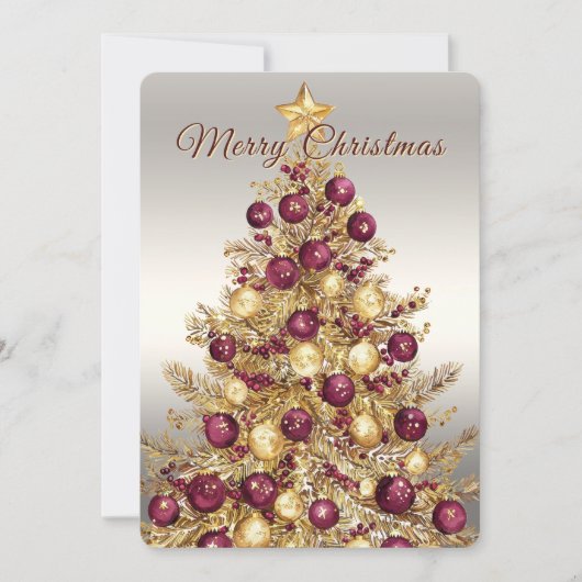 Gold Burgundy Christmas Tree Holiday Card Feestdagenkaart (Voorkant)