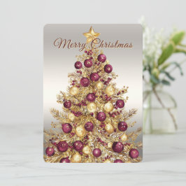 Gold Burgundy Christmas Tree Holiday Card Feestdagenkaart