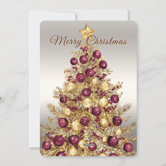 Gold Burgundy Christmas Tree Holiday Card Feestdagenkaart (Achterkant)
