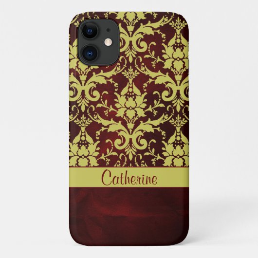 Gold Burgundy Damask - Gepersonaliseerd Case-Mate iPhone Case (Achterkant)