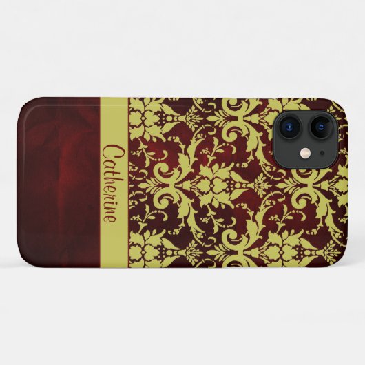 Gold Burgundy Damask - Gepersonaliseerd Case-Mate iPhone Case (Achterkant (horizontaal))