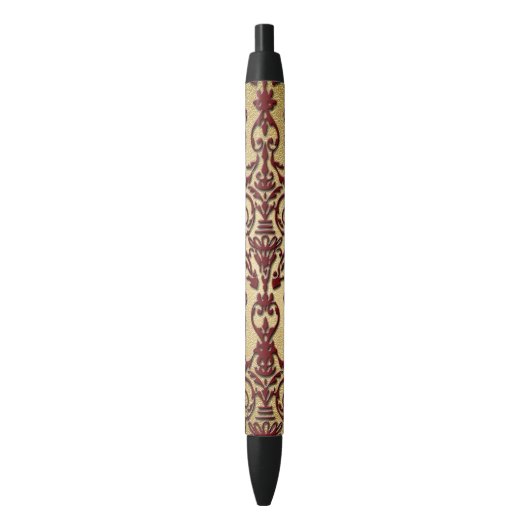 Gold Burgundy Damask Zwarte Inkt Pen (Voorkant Verticaal)