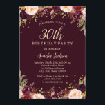 Gold Burgundy Elegant Floral 30th Birthday Party Kaart<br><div class="desc">griepvaccinaties in de Little Bayleigh Store.</div>