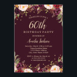 Gold Burgundy Elegant Floral 60th Birthday Party Kaart<br><div class="desc">griepvaccinaties in de Little Bayleigh Store.</div>