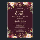 Gold Burgundy Elegant Floral 60th Birthday Party Kaart<br><div class="desc">griepvaccinaties in de Little Bayleigh Store.</div>