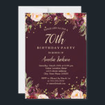 Gold Burgundy Elegant Floral 70th Birthday Party Kaart<br><div class="desc">griepvaccinaties in de Little Bayleigh Store.</div>