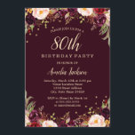 Gold Burgundy Elegant Floral 80th Birthday Party Kaart<br><div class="desc">griepvaccinaties in de Little Bayleigh Store.</div>