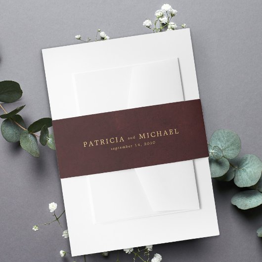 Gold burgundy elegant wedding invitation uitnodigingen wikkel