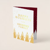 Gold Burgundy Falling Snow Winter Treliday Folie Kaarten (Voorkant)