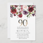 Gold Burgundy Floral Elegant 90e verjaardag Kaart (Voorkant)