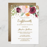 Gold Burgundy Floral Glitter 18th Birthday Party Kaart<br><div class="desc">Meer uitvindingen van de Floral Birthday Party in de Little Bayleigh store!</div>