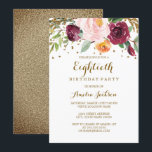 Gold Burgundy Floral Glitter 80th Birthday Party Kaart<br><div class="desc">Meer uitvindingen van de Floral Birthday Party in de Little Bayleigh store!</div>