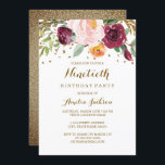 Gold Burgundy Floral Glitter 90th Birthday Party Kaart<br><div class="desc">Meer uitvindingen van de Floral Birthday Party in de Little Bayleigh store!</div>