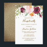 Gold Burgundy Floral Glitter 90th Birthday Party Kaart<br><div class="desc">Meer uitvindingen van de Floral Birthday Party in de Little Bayleigh store!</div>