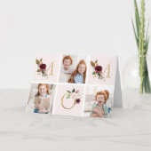 Gold Burgundy Floral MOM Multi Photo Moederdag Kaart (Voorkant)