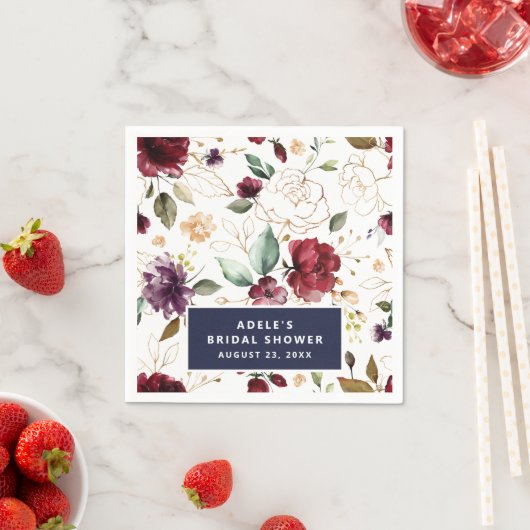 Gold Burgundy Floral Pattern Vrijgezellenfeest Servet (Insitu)