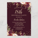 Gold Burgundy floral Sparkle 18th Birthday Kaart<br><div class="desc">Floral Birthday-uitnodigingen in de Little Bayleigh Store.</div>