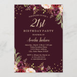 Gold Burgundy floral Sparkle 21st Birthday Party Kaart<br><div class="desc">Floral Birthday-uitnodigingen in de Little Bayleigh Store.</div>