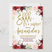 Gold & Burgundy Floral Surprise Birthday Party Kaart (Voorkant)