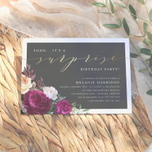 Gold & Burgundy Floral Surprise Birthday Party