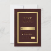 Gold burgundy formal wedding modern typography RSVP kaartje (Voorkant)