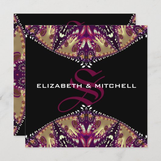 Gold Burgundy Fractal Lace Monogram Weddenschap Kaart (Voorkant / Achterkant)