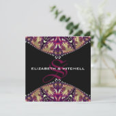 Gold Burgundy Fractal Lace Monogram Weddenschap Kaart (Staand voorkant)