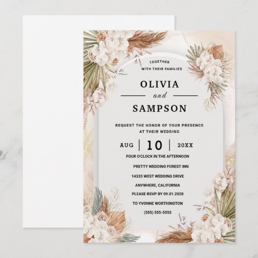 Gold Burgundy Gold Blush Pink Wedding Kaart (Voorkant / Achterkant)