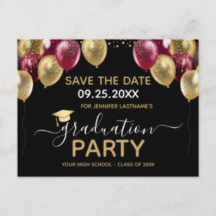 Gold Burgundy Graduation Party Save the Date Briefkaart